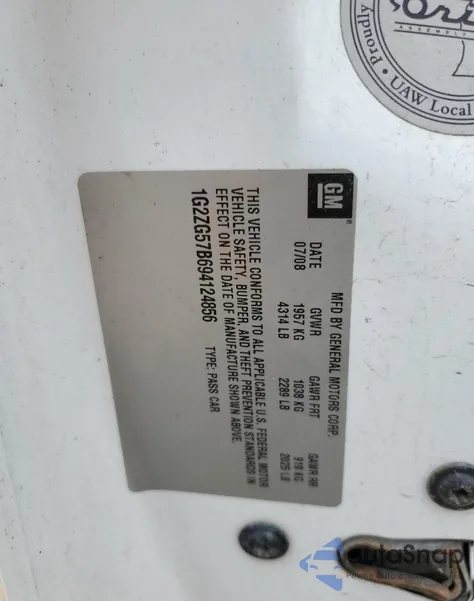 2008 Pontiac G6 z USA, uszkodzony, nr VIN 1G2ZG57B694124856